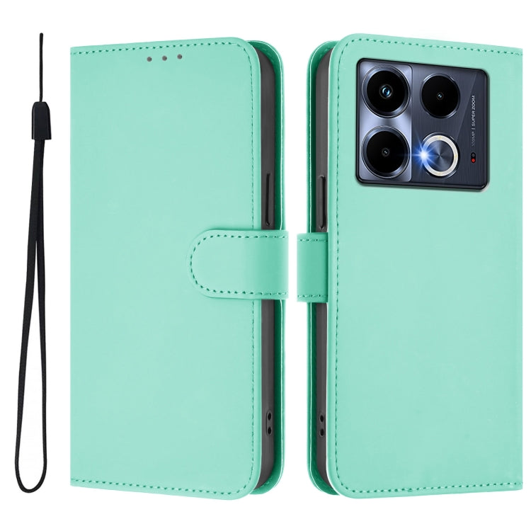 For Infinix Note 40 4G Skin Feel Solid Color Leather Phone Case with Lanyard