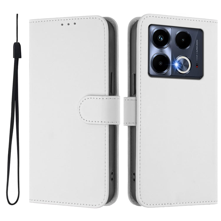 For Infinix Note 40 4G Skin Feel Solid Color Leather Phone Case with Lanyard