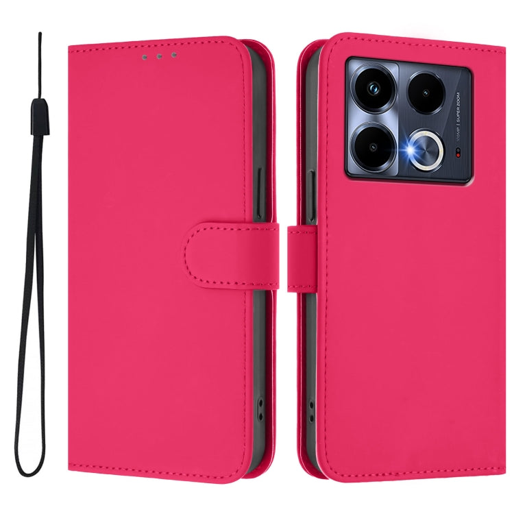 For Infinix Note 40 4G Skin Feel Solid Color Leather Phone Case with Lanyard