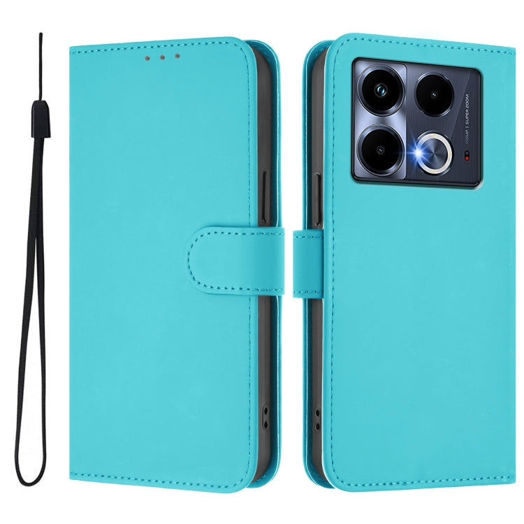 For Infinix Note 40 4G Skin Feel Solid Color Leather Phone Case with Lanyard