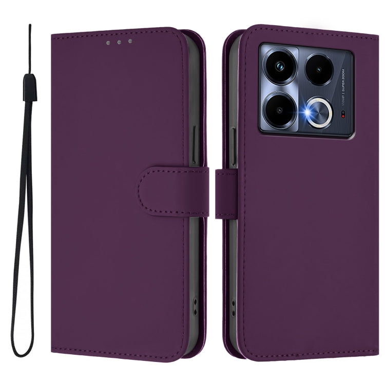 For Infinix Note 40 4G Skin Feel Solid Color Leather Phone Case with Lanyard