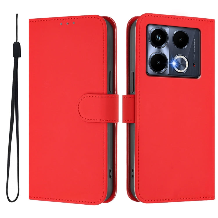 For Infinix Note 40 5G Skin Feel Solid Color Leather Phone Case with Lanyard