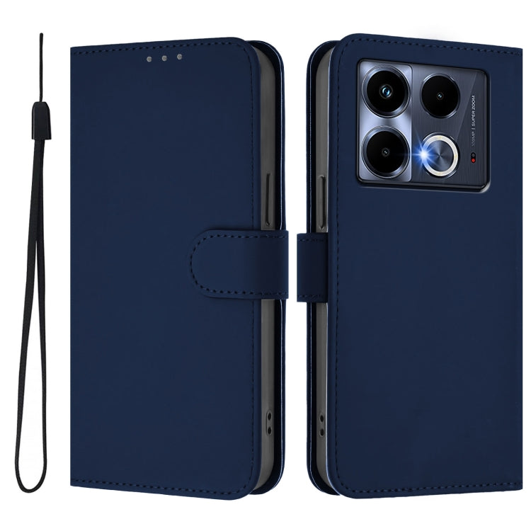 For Infinix Note 40 5G Skin Feel Solid Color Leather Phone Case with Lanyard