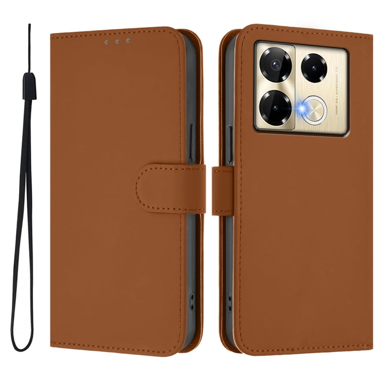 For Infinix Note 40 Pro 4G Skin Feel Solid Color Leather Phone Case with Lanyard