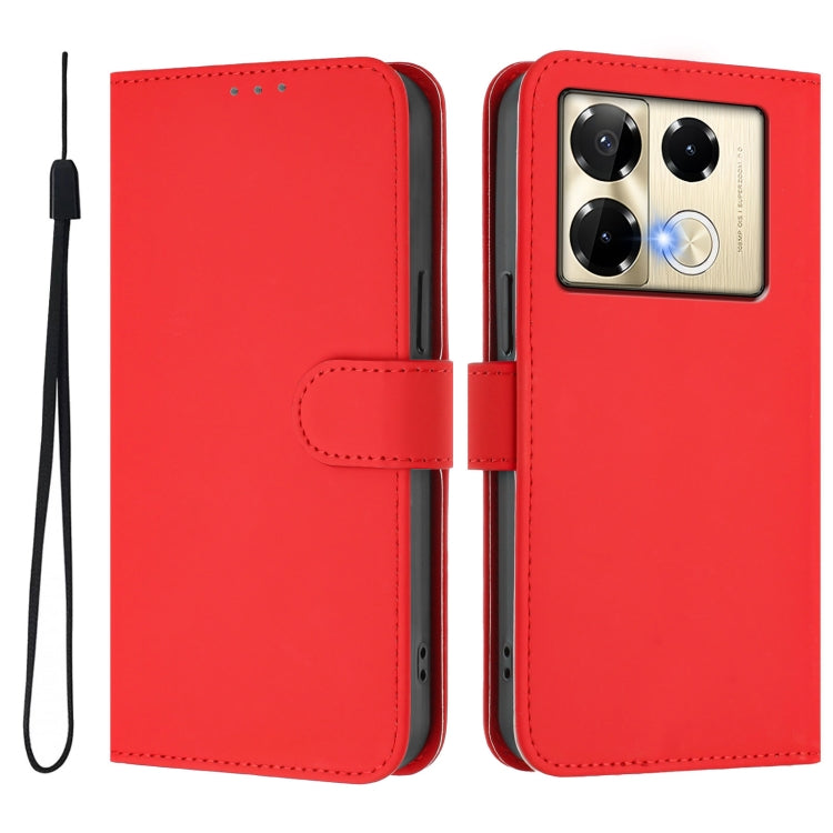For Infinix Note 40 Pro 4G Skin Feel Solid Color Leather Phone Case with Lanyard