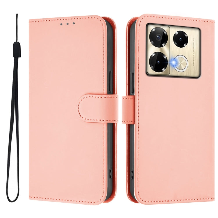 For Infinix Note 40 Pro 4G Skin Feel Solid Color Leather Phone Case with Lanyard