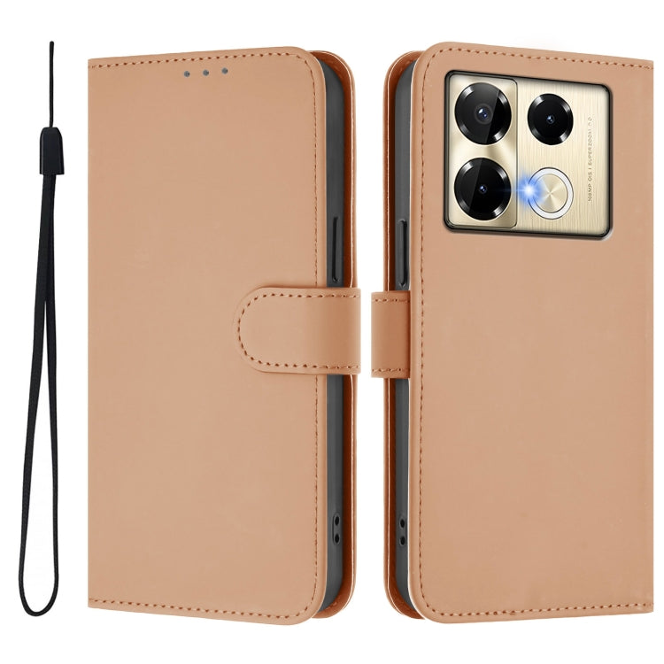 For Infinix Note 40 Pro 4G Skin Feel Solid Color Leather Phone Case with Lanyard