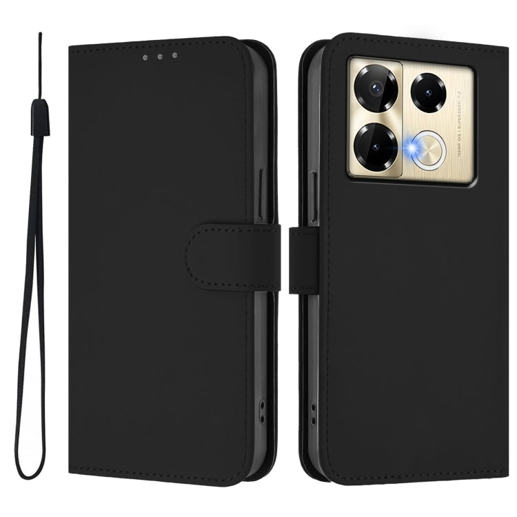 For Infinix Note 40 Pro 4G Skin Feel Solid Color Leather Phone Case with Lanyard