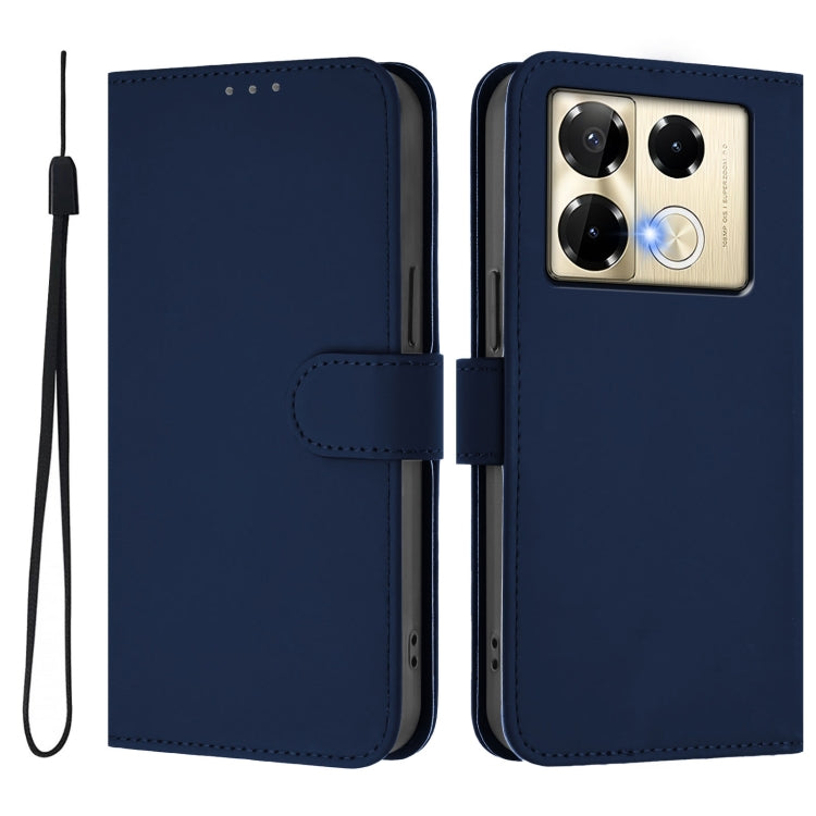 For Infinix Note 40 Pro 4G Skin Feel Solid Color Leather Phone Case with Lanyard