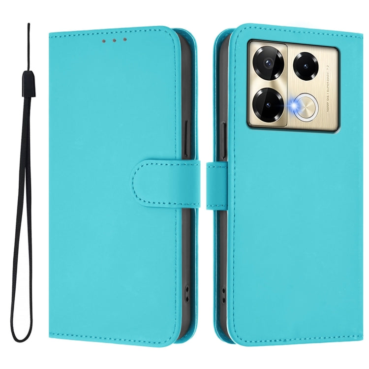 For Infinix Note 40 Pro 4G Skin Feel Solid Color Leather Phone Case with Lanyard
