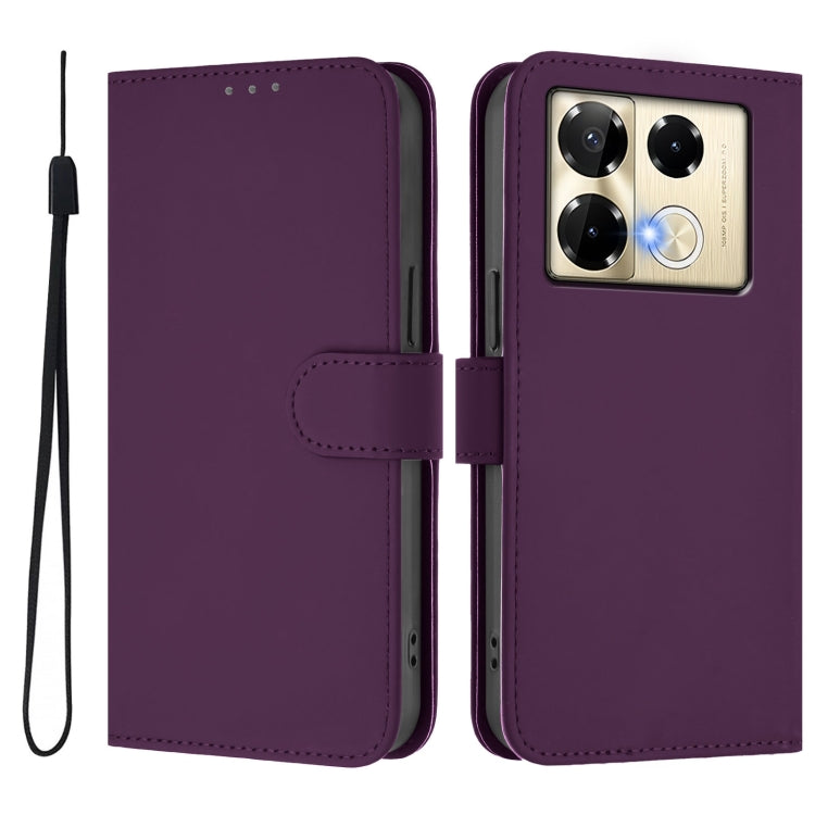 For Infinix Note 40 Pro 4G Skin Feel Solid Color Leather Phone Case with Lanyard