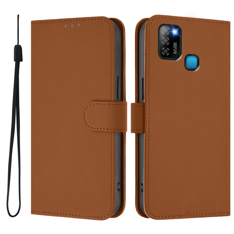 For Infinix Smart 5 Skin Feel Solid Color Leather Phone Case with Lanyard