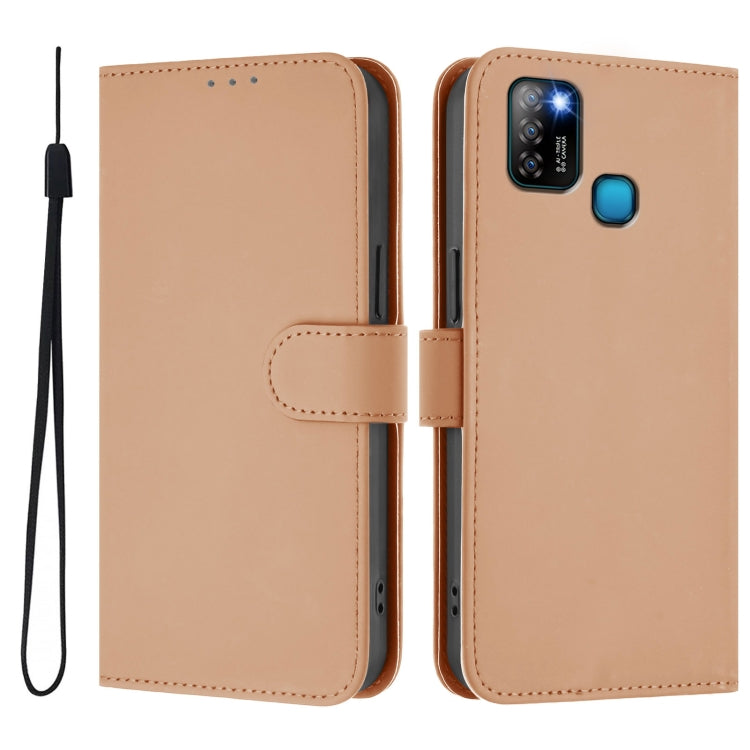 For Infinix Smart 5 Skin Feel Solid Color Leather Phone Case with Lanyard