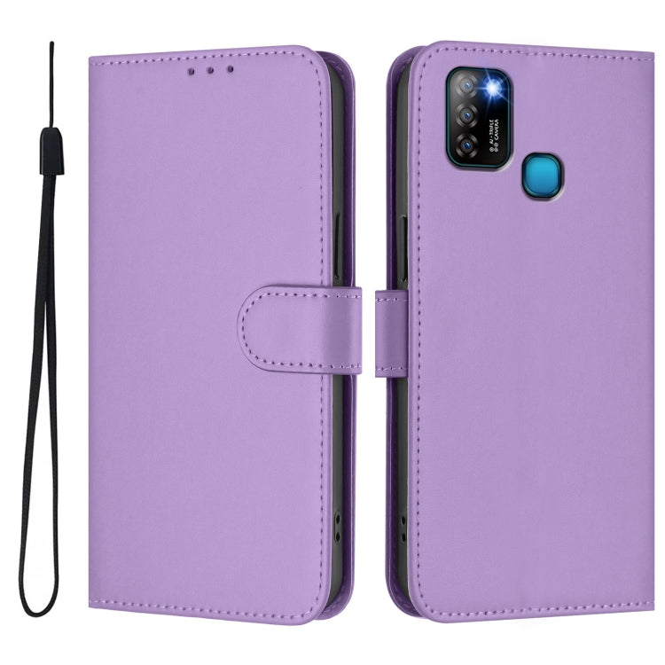 For Infinix Smart 5 Skin Feel Solid Color Leather Phone Case with Lanyard