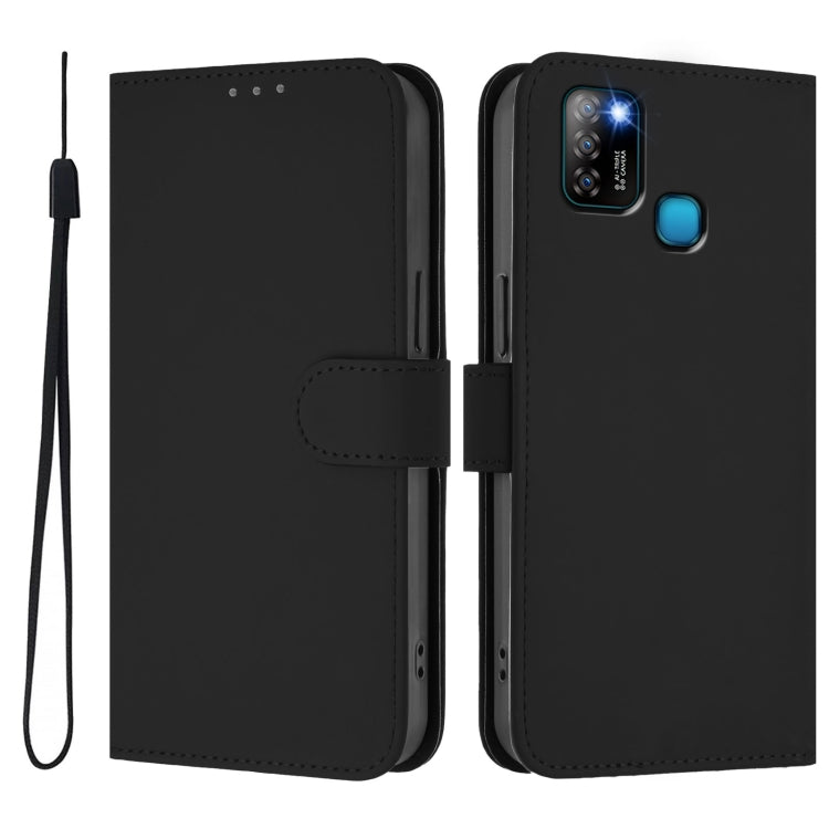 For Infinix Smart 5 Skin Feel Solid Color Leather Phone Case with Lanyard