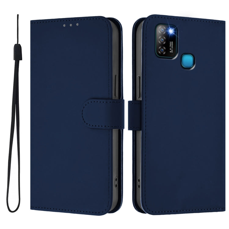 For Infinix Smart 5 Skin Feel Solid Color Leather Phone Case with Lanyard