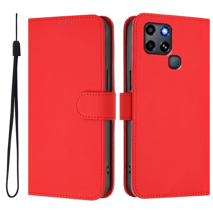 For Infinix Smart 6 / 6 Plus Skin Feel Solid Color Leather Phone Case with Lanyard
