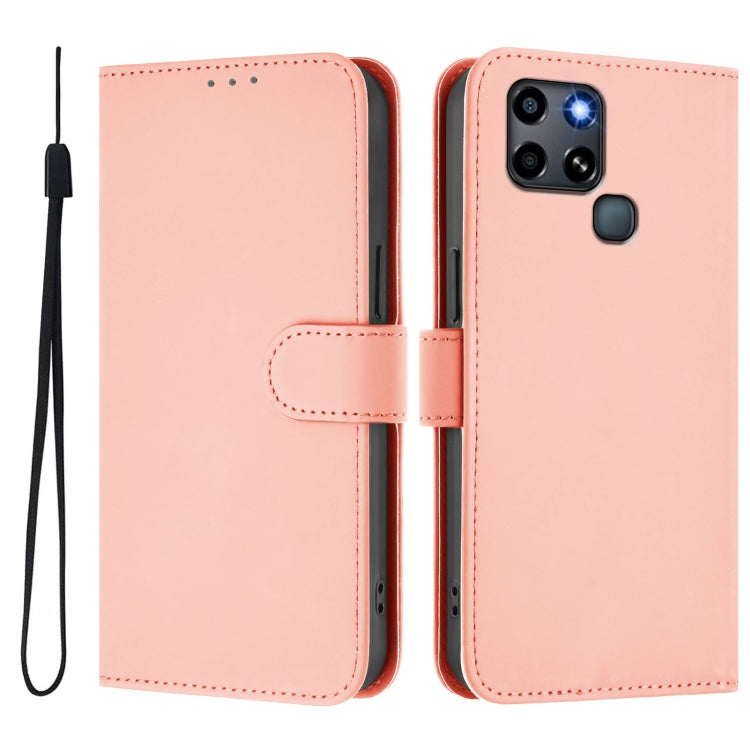 For Infinix Smart 6 / 6 Plus Skin Feel Solid Color Leather Phone Case with Lanyard
