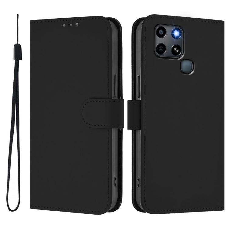 For Infinix Smart 6 / 6 Plus Skin Feel Solid Color Leather Phone Case with Lanyard