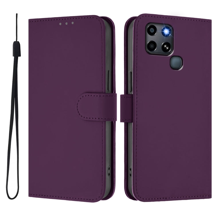 For Infinix Smart 6 / 6 Plus Skin Feel Solid Color Leather Phone Case with Lanyard