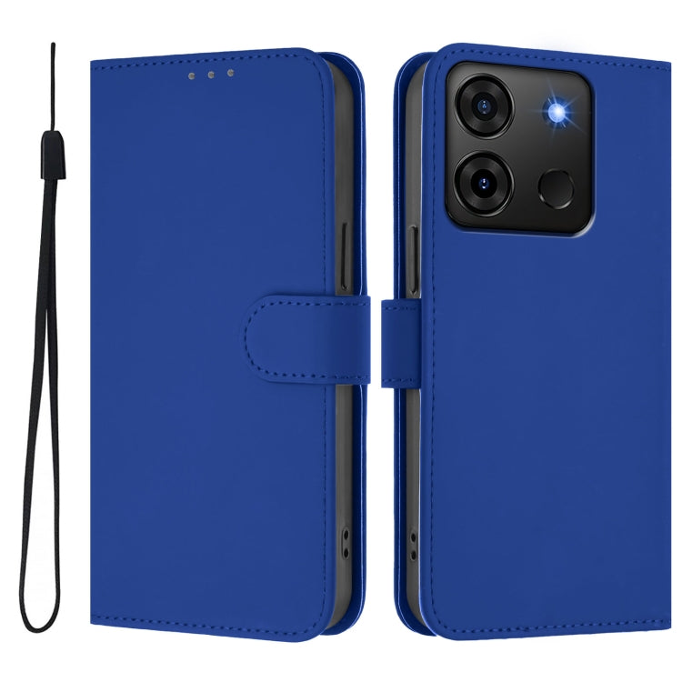 For Infinix Smart 7 India Skin Feel Solid Color Leather Phone Case with Lanyard