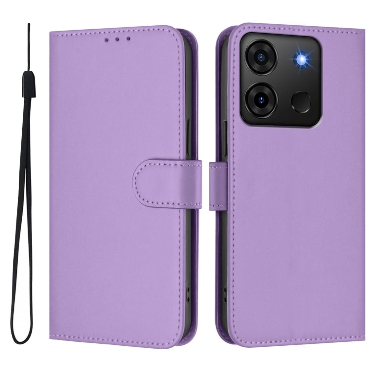 For Infinix Smart 7 India Skin Feel Solid Color Leather Phone Case with Lanyard