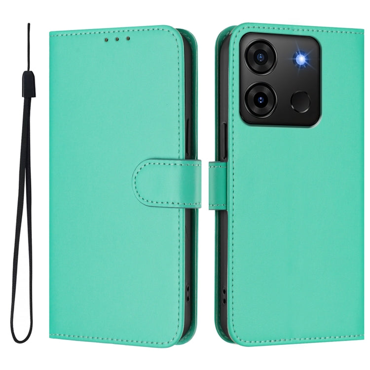 For Infinix Smart 7 India Skin Feel Solid Color Leather Phone Case with Lanyard