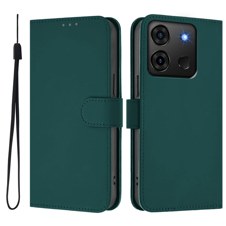 For Infinix Smart 7 India Skin Feel Solid Color Leather Phone Case with Lanyard