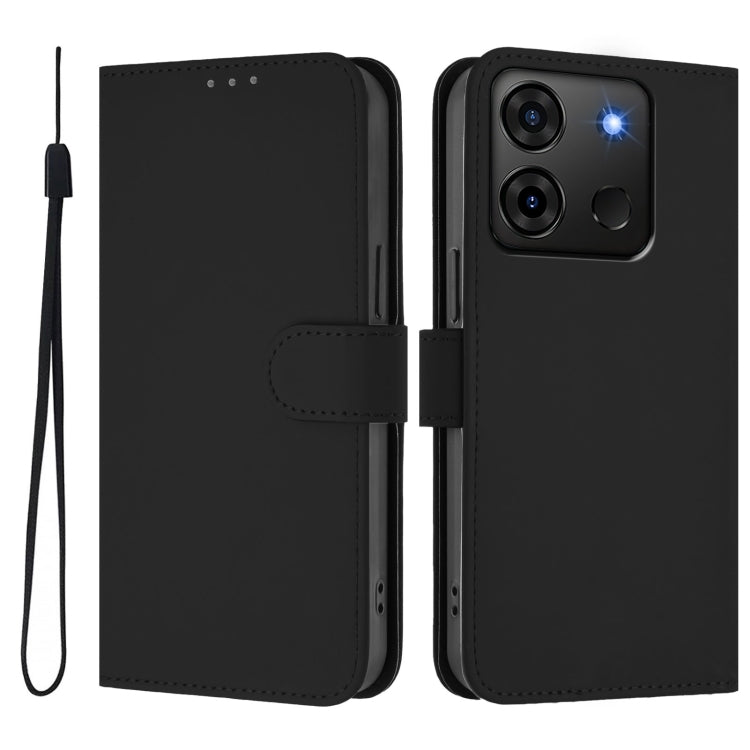 For Infinix Smart 7 India Skin Feel Solid Color Leather Phone Case with Lanyard