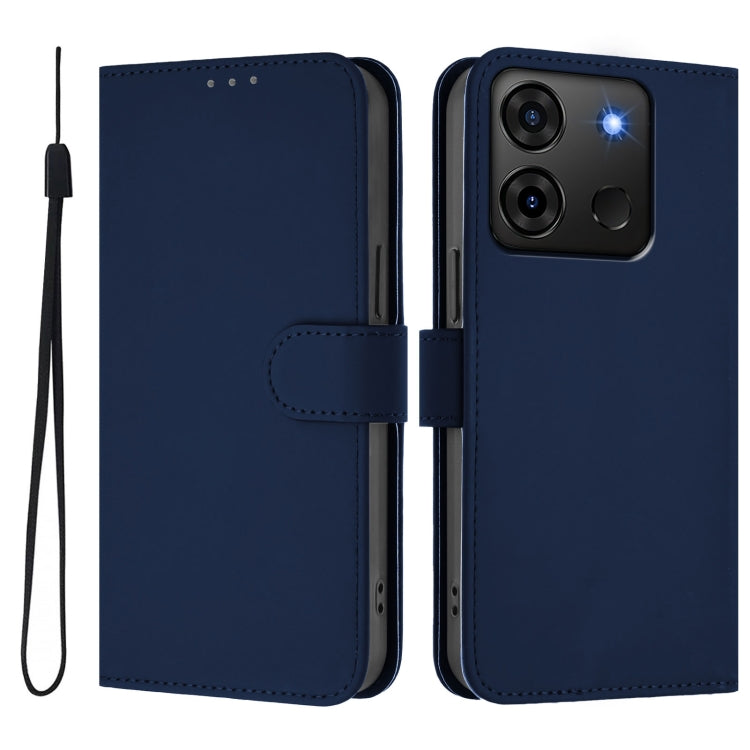 For Infinix Smart 7 India Skin Feel Solid Color Leather Phone Case with Lanyard