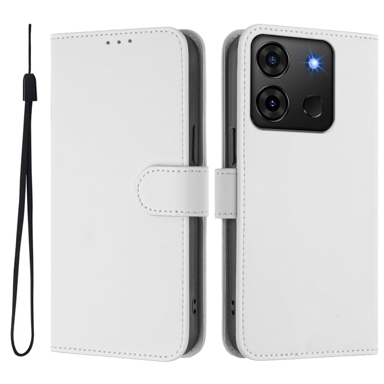 For Infinix Smart 7 India Skin Feel Solid Color Leather Phone Case with Lanyard