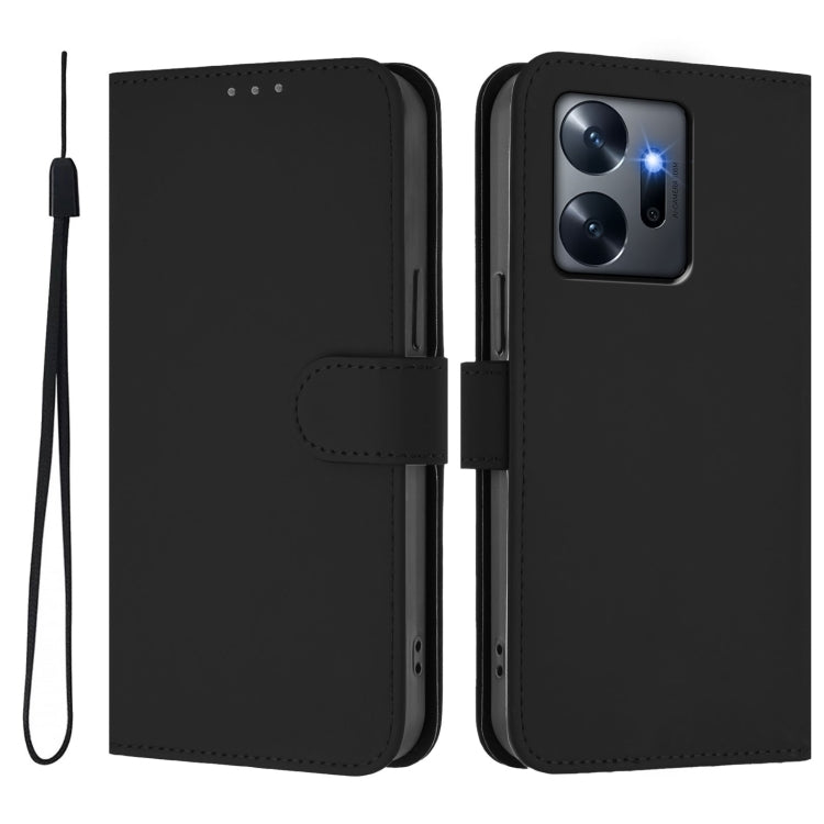 For Infinix Zero 20 Skin Feel Solid Color Leather Phone Case with Lanyard