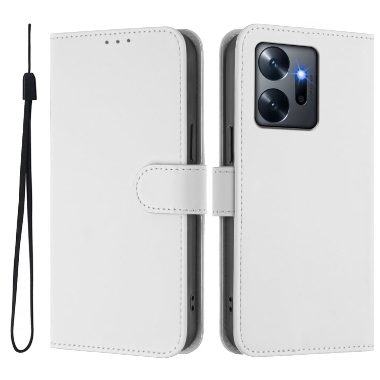 For Infinix Zero 20 Skin Feel Solid Color Leather Phone Case with Lanyard