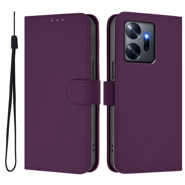 For Infinix Zero 20 Skin Feel Solid Color Leather Phone Case with Lanyard