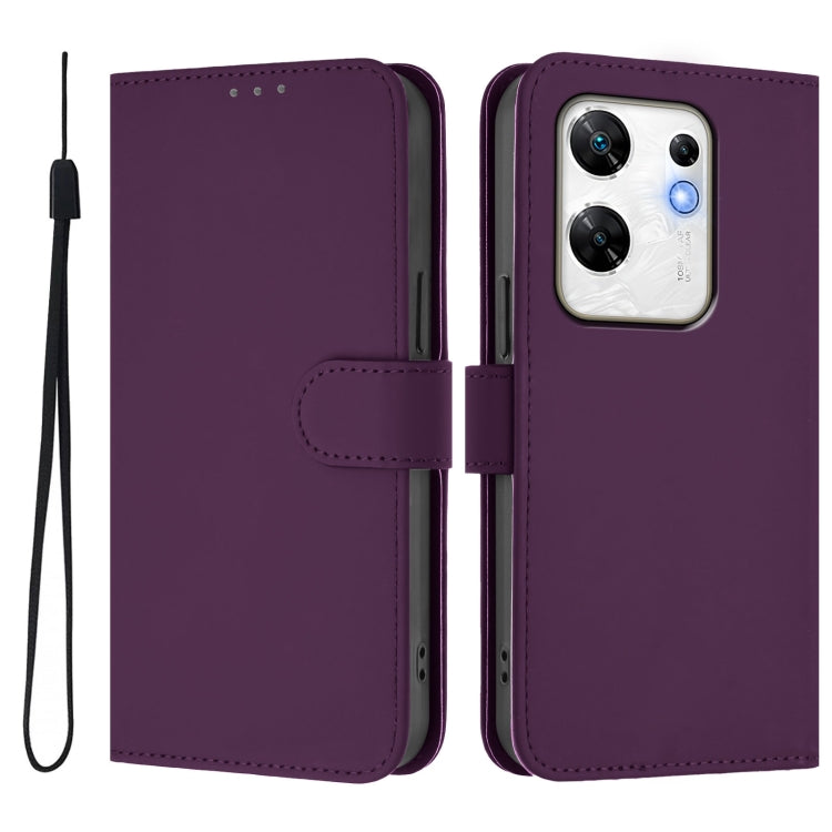 For Infinix Zero 30 4G Skin Feel Solid Color Leather Phone Case with Lanyard