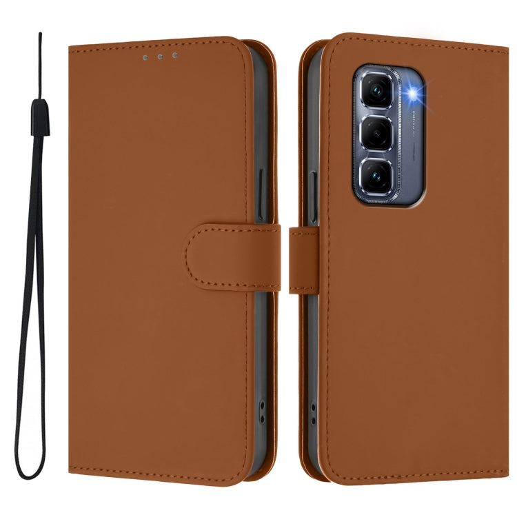 For Infinix Hot 50 Pro+ 4G Skin Feel Solid Color Leather Phone Case with Lanyard