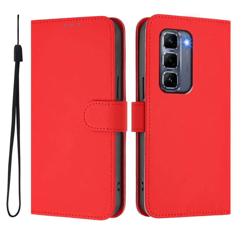 For Infinix Hot 50 Pro+ 4G Skin Feel Solid Color Leather Phone Case with Lanyard