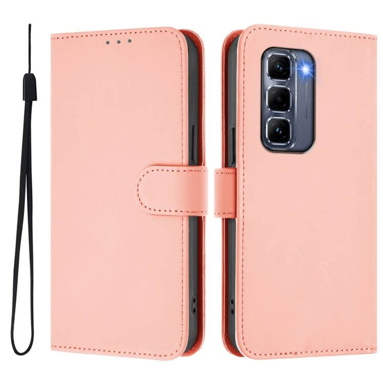 For Infinix Hot 50 Pro+ 4G Skin Feel Solid Color Leather Phone Case with Lanyard