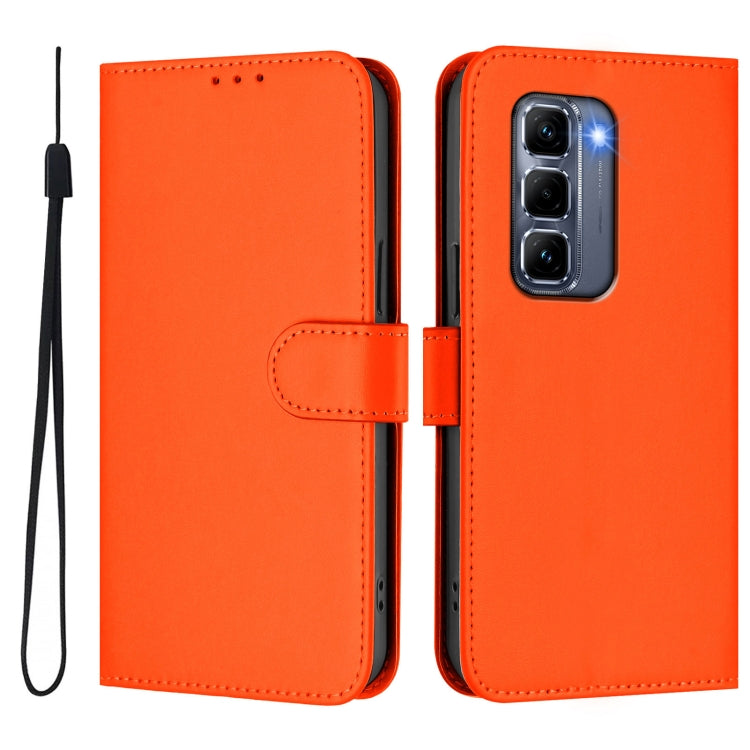 For Infinix Hot 50 Pro+ 4G Skin Feel Solid Color Leather Phone Case with Lanyard