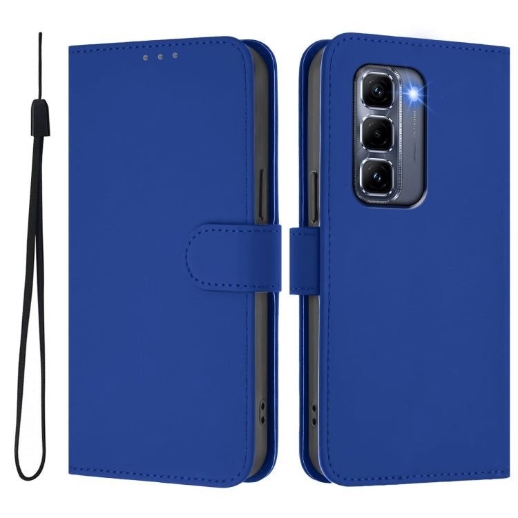 For Infinix Hot 50 Pro+ 4G Skin Feel Solid Color Leather Phone Case with Lanyard