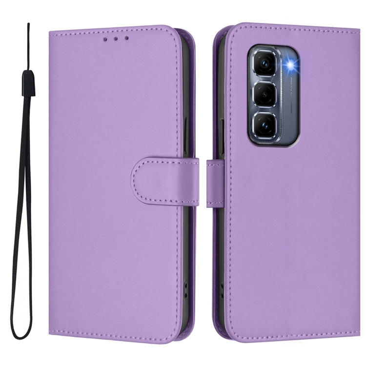 For Infinix Hot 50 Pro+ 4G Skin Feel Solid Color Leather Phone Case with Lanyard