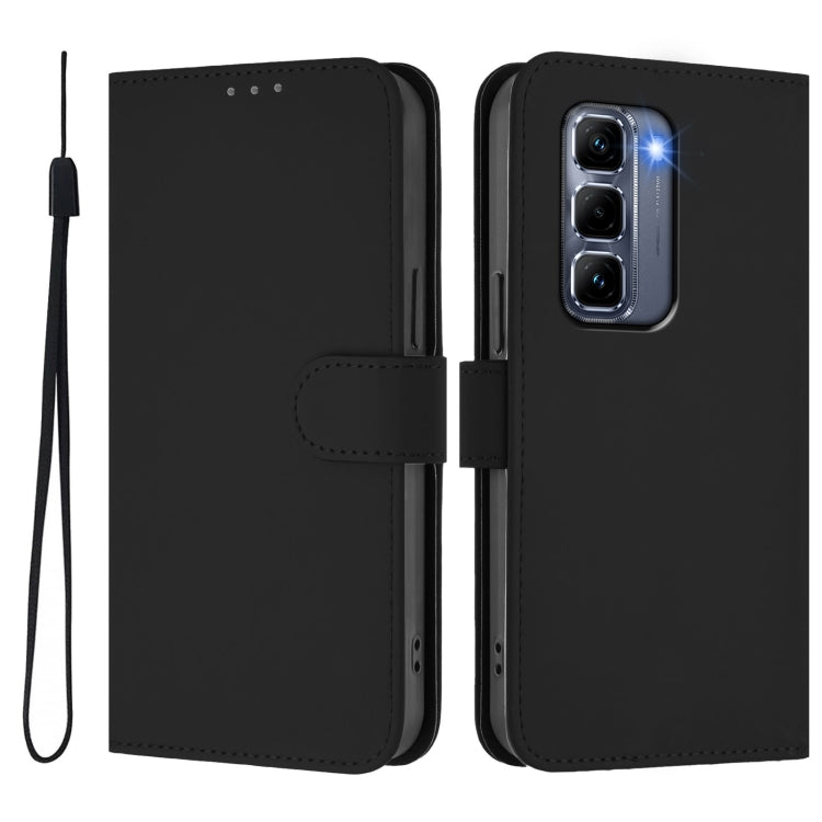 For Infinix Hot 50 Pro+ 4G Skin Feel Solid Color Leather Phone Case with Lanyard