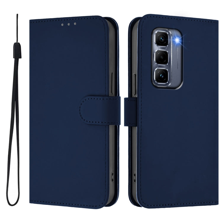 For Infinix Hot 50 Pro+ 4G Skin Feel Solid Color Leather Phone Case with Lanyard