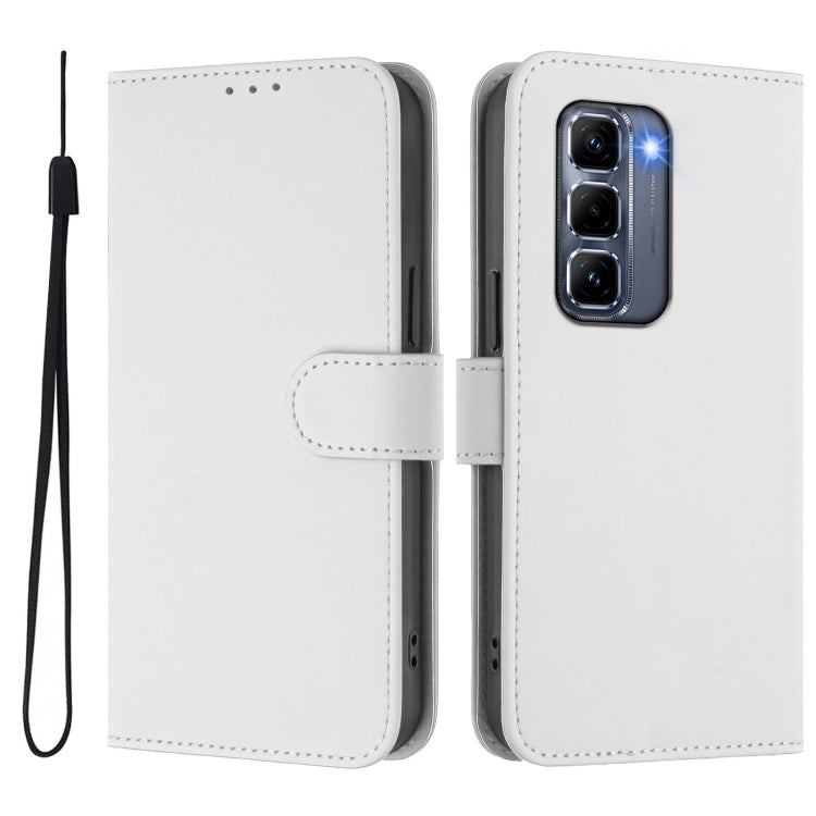 For Infinix Hot 50 Pro+ 4G Skin Feel Solid Color Leather Phone Case with Lanyard