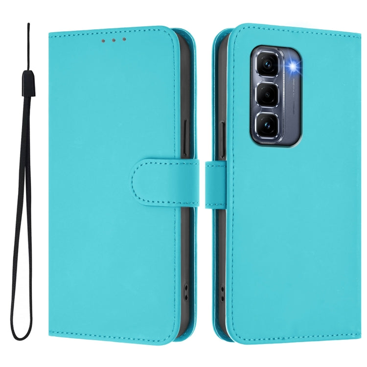 For Infinix Hot 50 Pro+ 4G Skin Feel Solid Color Leather Phone Case with Lanyard
