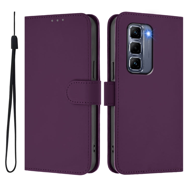 For Infinix Hot 50 Pro+ 4G Skin Feel Solid Color Leather Phone Case with Lanyard