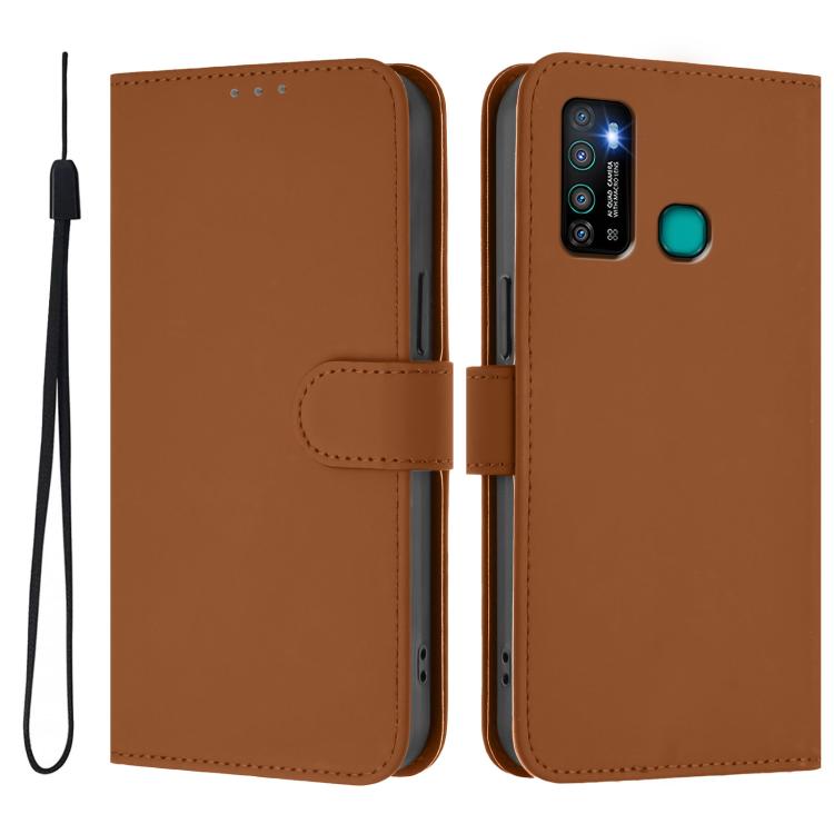 For Infinix Hot 9 / 9 Pro Skin Feel Solid Color Leather Phone Case with Lanyard