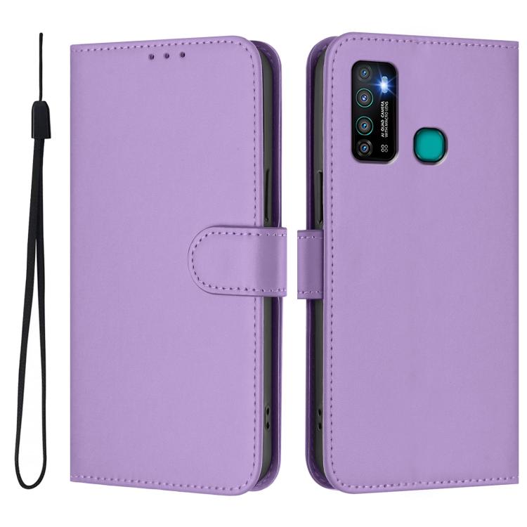 For Infinix Hot 9 / 9 Pro Skin Feel Solid Color Leather Phone Case with Lanyard