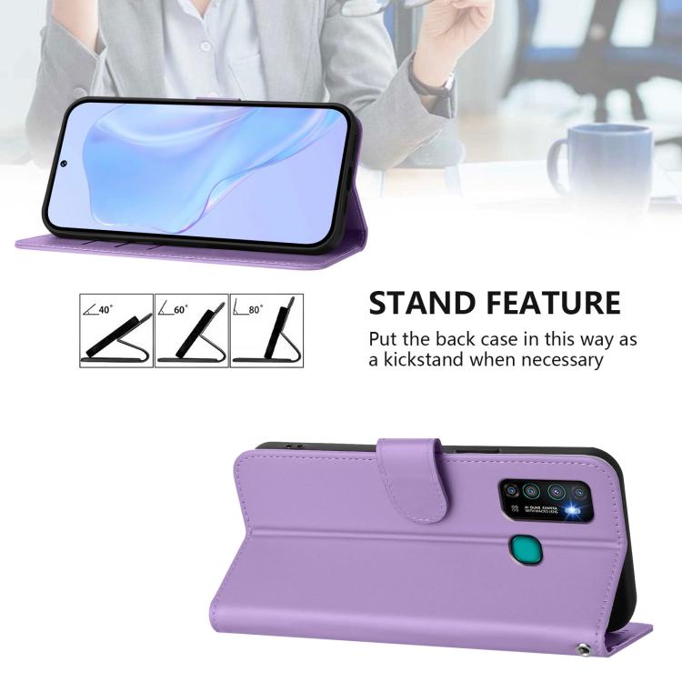 For Infinix Hot 9 / 9 Pro Skin Feel Solid Color Leather Phone Case with Lanyard