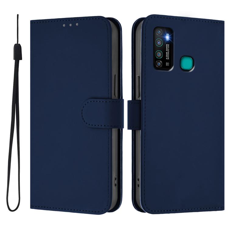 For Infinix Hot 9 / 9 Pro Skin Feel Solid Color Leather Phone Case with Lanyard